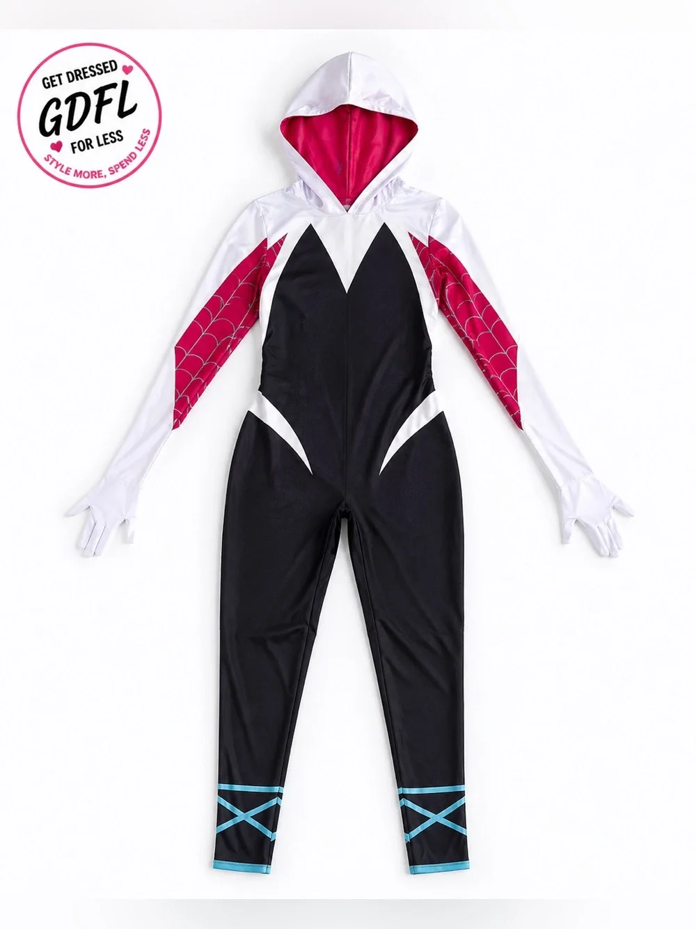 Spider Gwen Costume Girls Size 12 Cosplay Suit Pink Black White Full Set